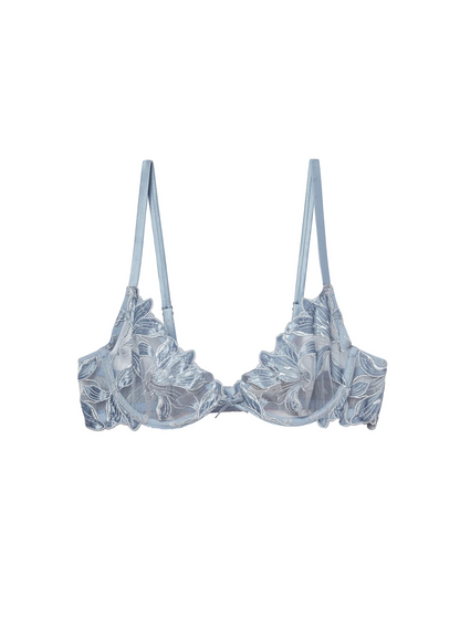 Fleur Du Mal Steel Blue Velvet Lily Demi Bra