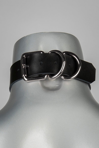 Leather O-Ring Collar Silver