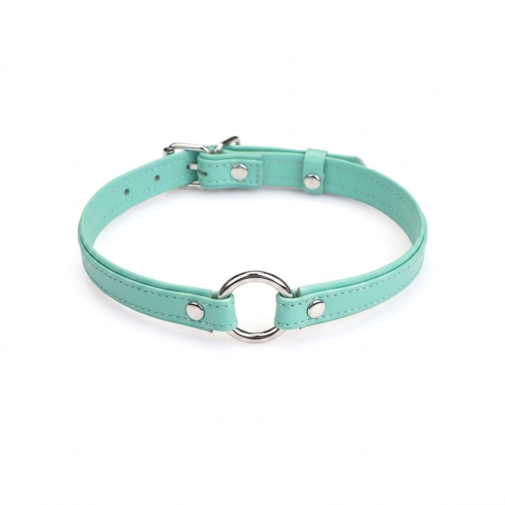 Heron Leather Mini O Ring Collar - Silver Hardware Aqua