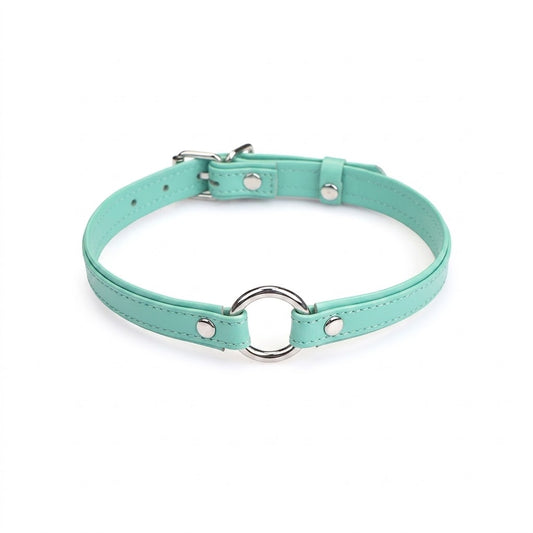 Heron Leather Mini O Ring Collar - Silver Hardware Aqua
